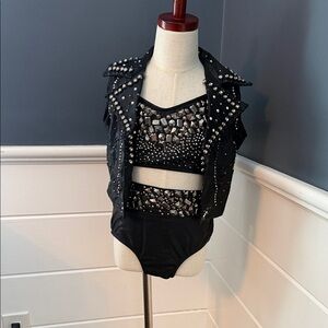 Glamour Black Studded Crop Top Set